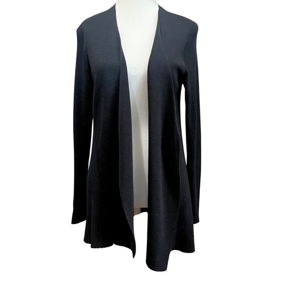 EILEEN FISHER PETITE BLACK COTTON SILK OPEN MID-LENGTH CARDIGAN - PM - Picture 1 of 8